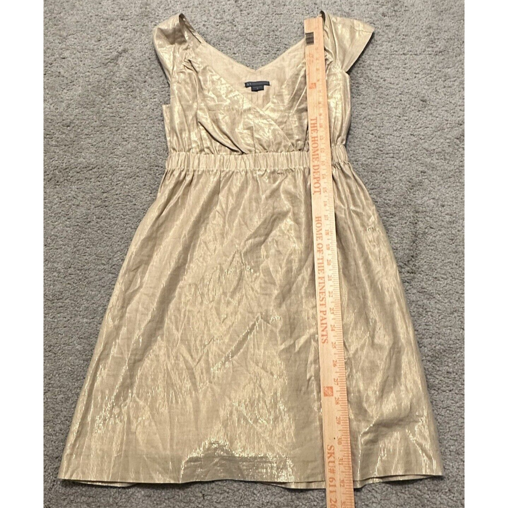 AX Armani Exchange Women 2 Dress Cotton Lurex Sleeveless V- Neck Gold Metallic - Picture 9 of 9
